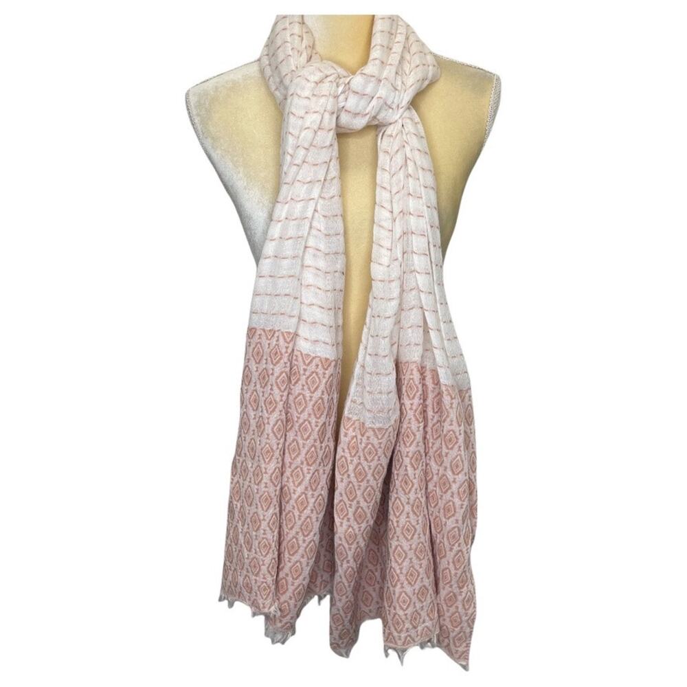 David and Young Dusty Pink and Cream Diamond & Stripe Print Scarf Shawl NWT